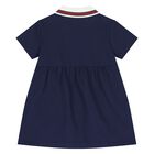 Younger Girls Navy Blue Web Striped Dress, 1, hi-res