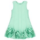 Girls Green Rose Hem Dress, 1, hi-res
