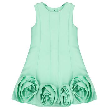 Girls Green Rose Hem Dress