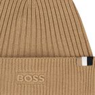 Beige Knitted Logo Hat, 1, hi-res