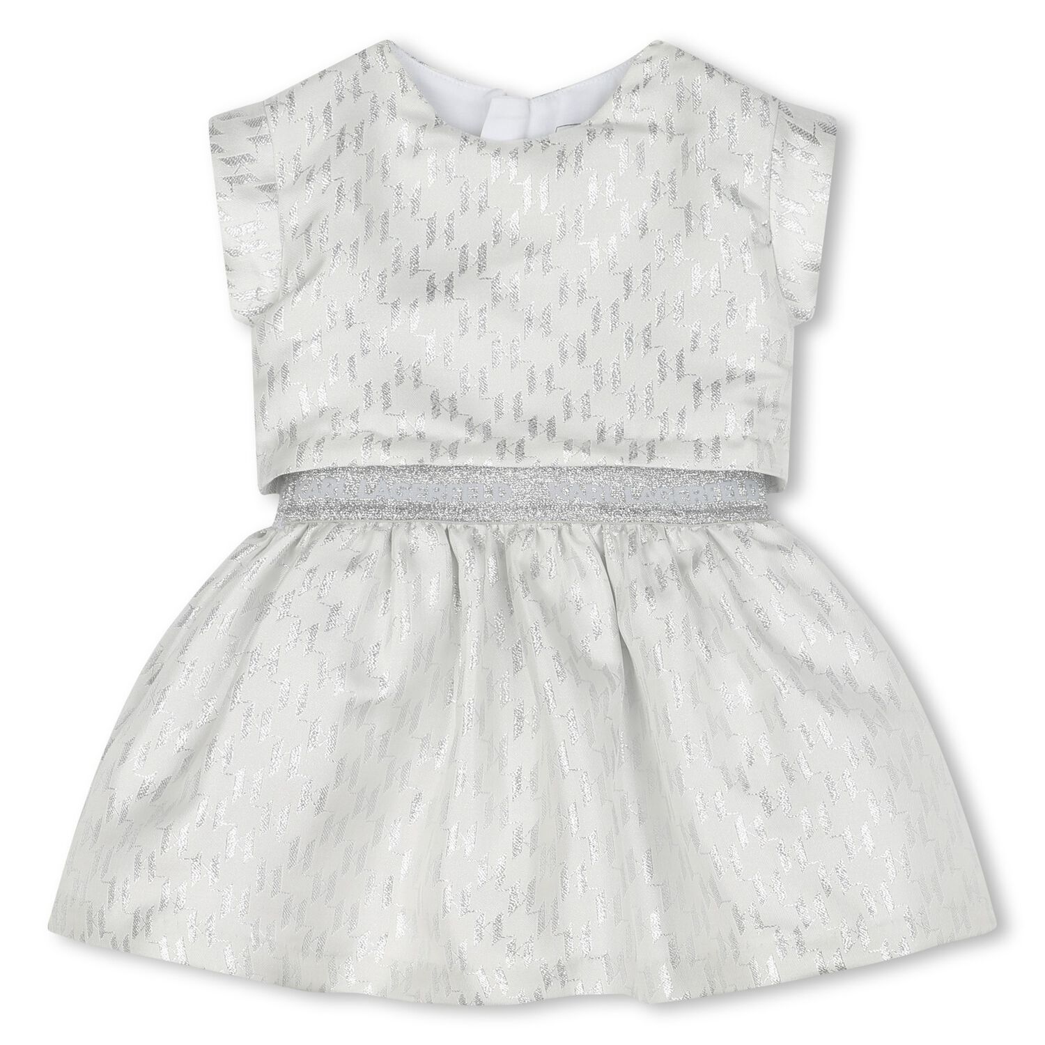 Younger Girls Ivory & Silver Logo Dress, 1, hi-res image number null