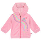 Younger Girls Pink Sequins Hooded Zip Up Top, 1, hi-res