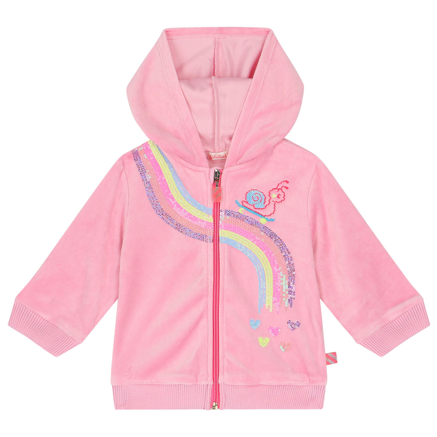 Younger Girls Pink Sequins Hooded Zip Up Top, 1, hi-res image number null