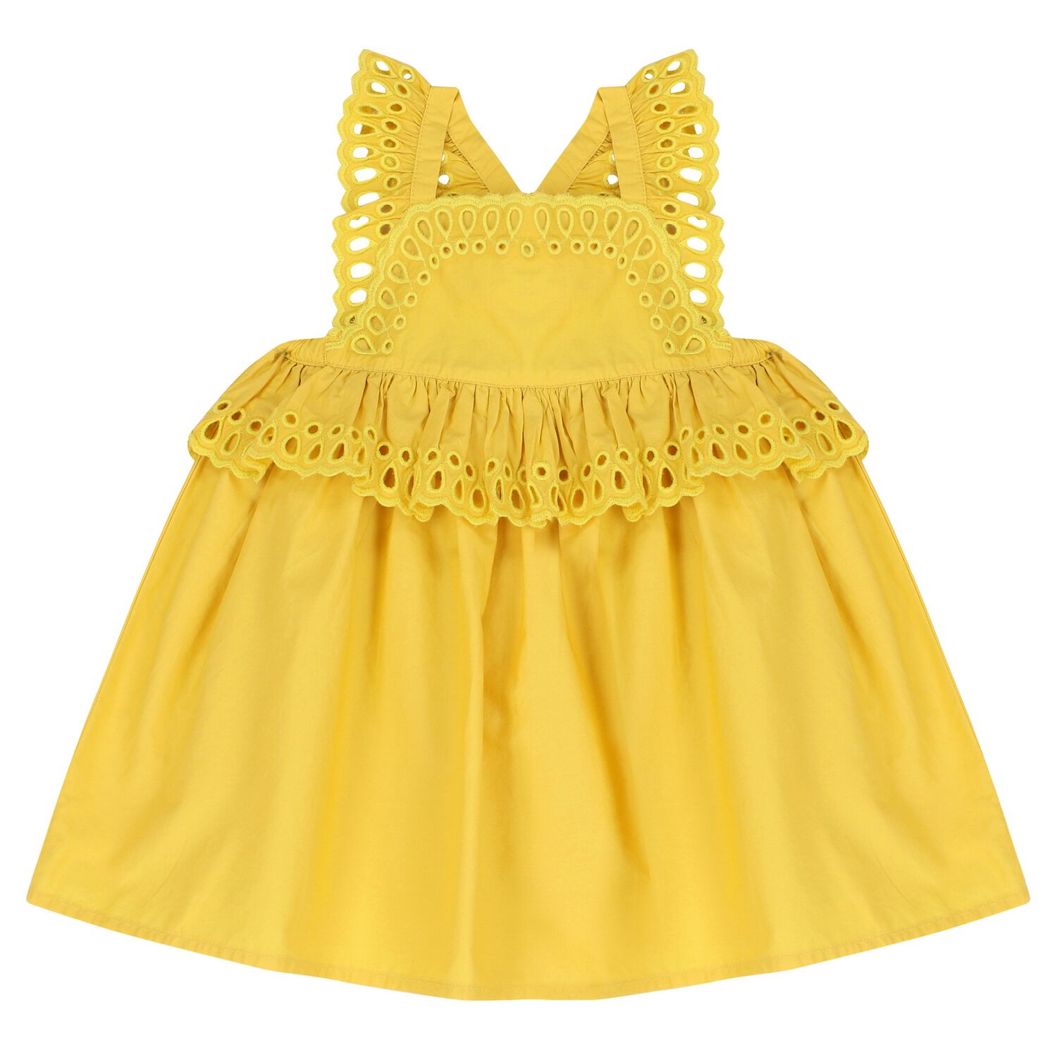 Younger Girls Yellow Broderie Anglaise Dress, 1, hi-res