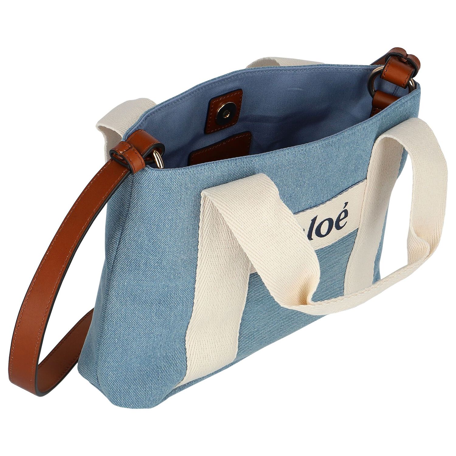 حقيبة بنات يد دنيم بالشعار باللون الأزرق, 2, hi-res