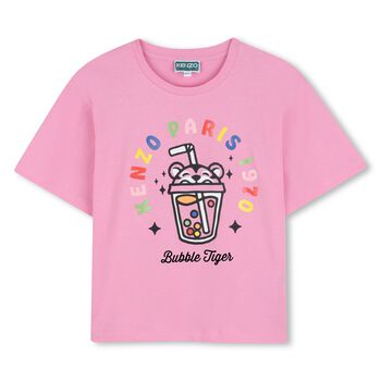 Girls Pink Bubble Tiger T-Shirt
