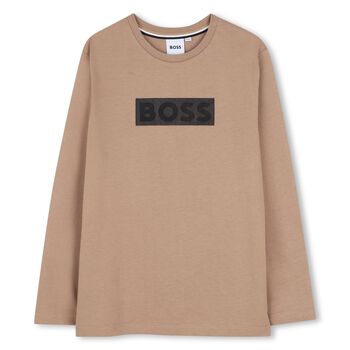 Boys Beige Logo Long Sleeve Top