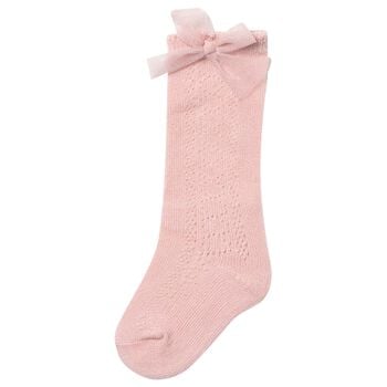 Younger Girls Pink Knitted Bow Socks