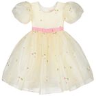 Girls Ivory Embroidered Floral Dress, 1, hi-res