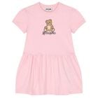 Girls Pink Teddy Bear Logo Dress, 2, hi-res