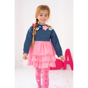 Girls Blue & Pink Flower Dress Set