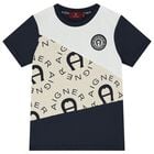 Boys Navy Blue & White Logo T-Shirt, 1, hi-res