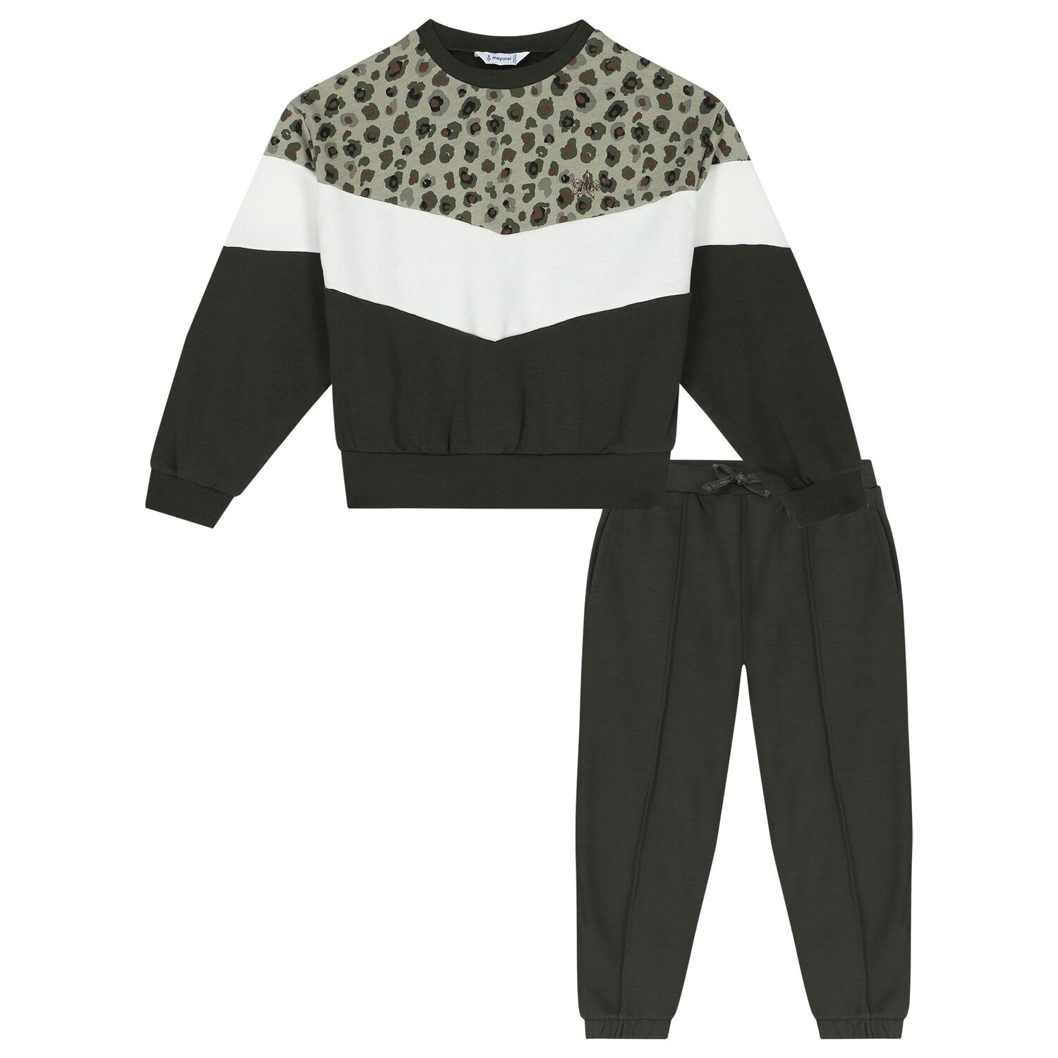 Girls Green & White Leopard Print Tracksuit, 1, hi-res image number null