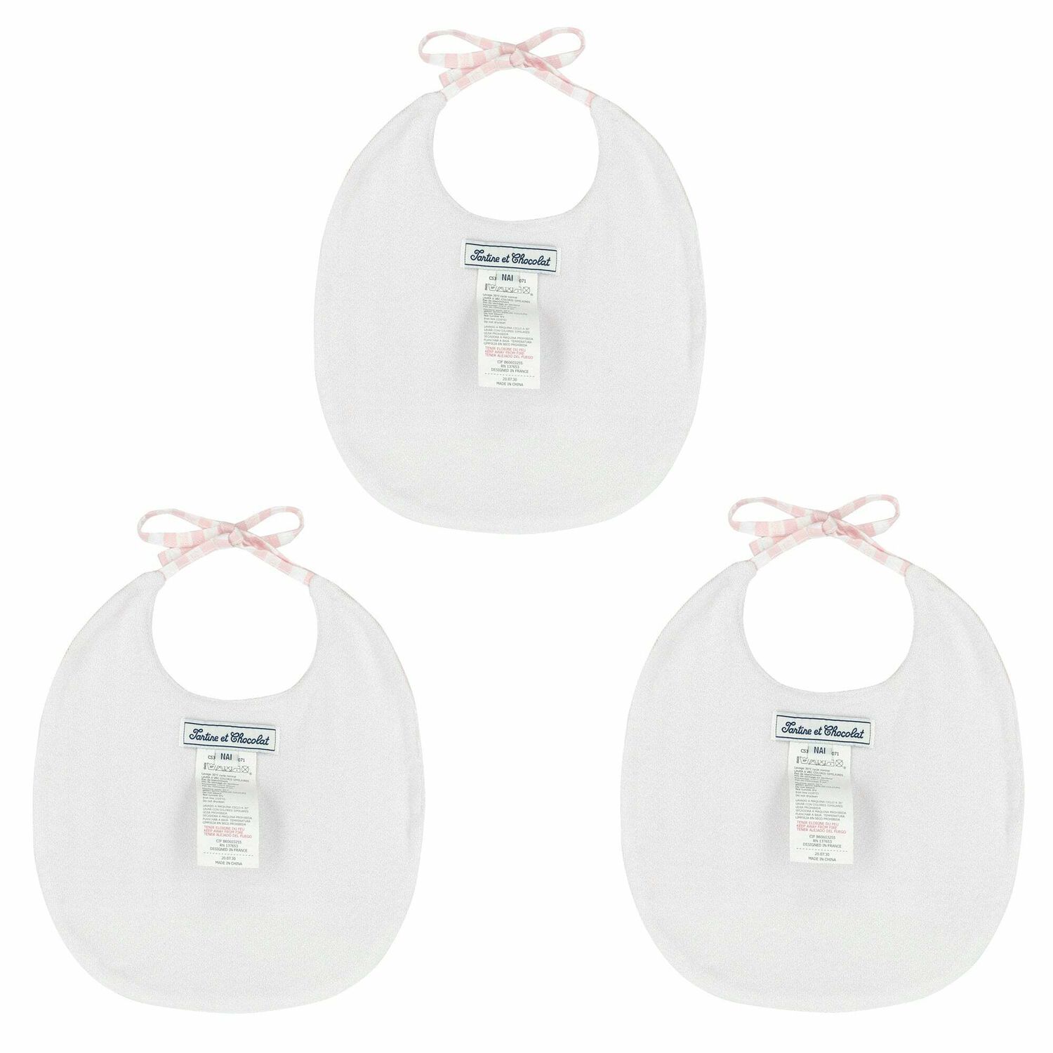 Baby Girls White & Pink Bib Set, 1, hi-res