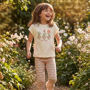 Girls Beige Flower Leggings Set