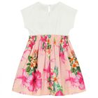 فستان مزين بشعار الزهور باللونين العاجي و الوردي للبنات , 1, hi-res