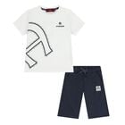 Youngers Boys White & Navy Blue Logo Shorts Set, 1, hi-res