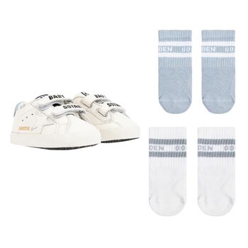 Ivory & Blue Leather Baby Pre Walker Shoes Set