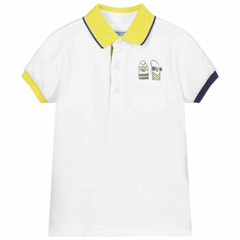 Boys White Cotton Polo Shirt