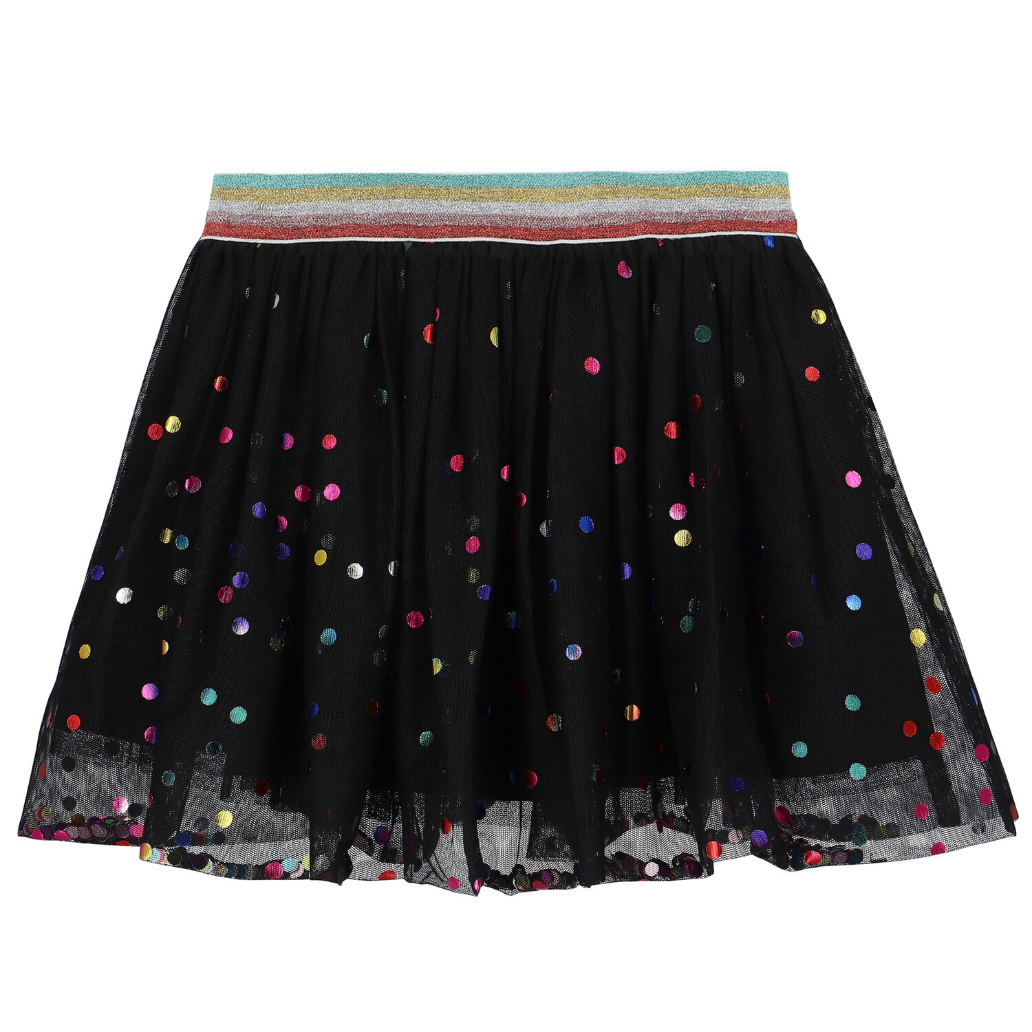 Girls Black Dots Tulle Skirt, 1, hi-res