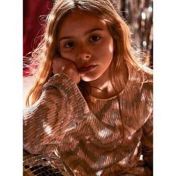 توب بنات بأكمام مطرز بالترتر باللون الوردي 