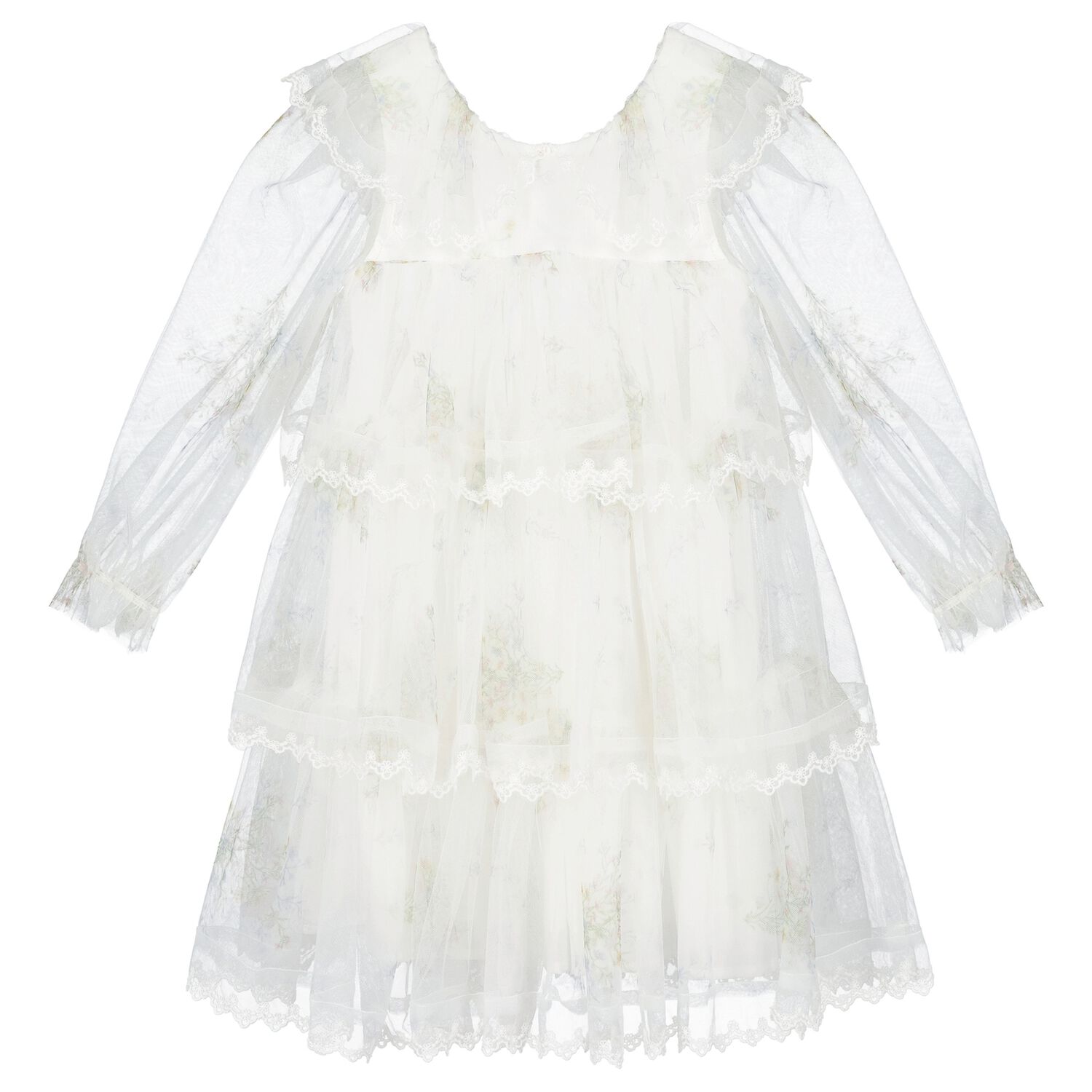 Girls Ivory Floral Tulle Dress, 1, hi-res image number null