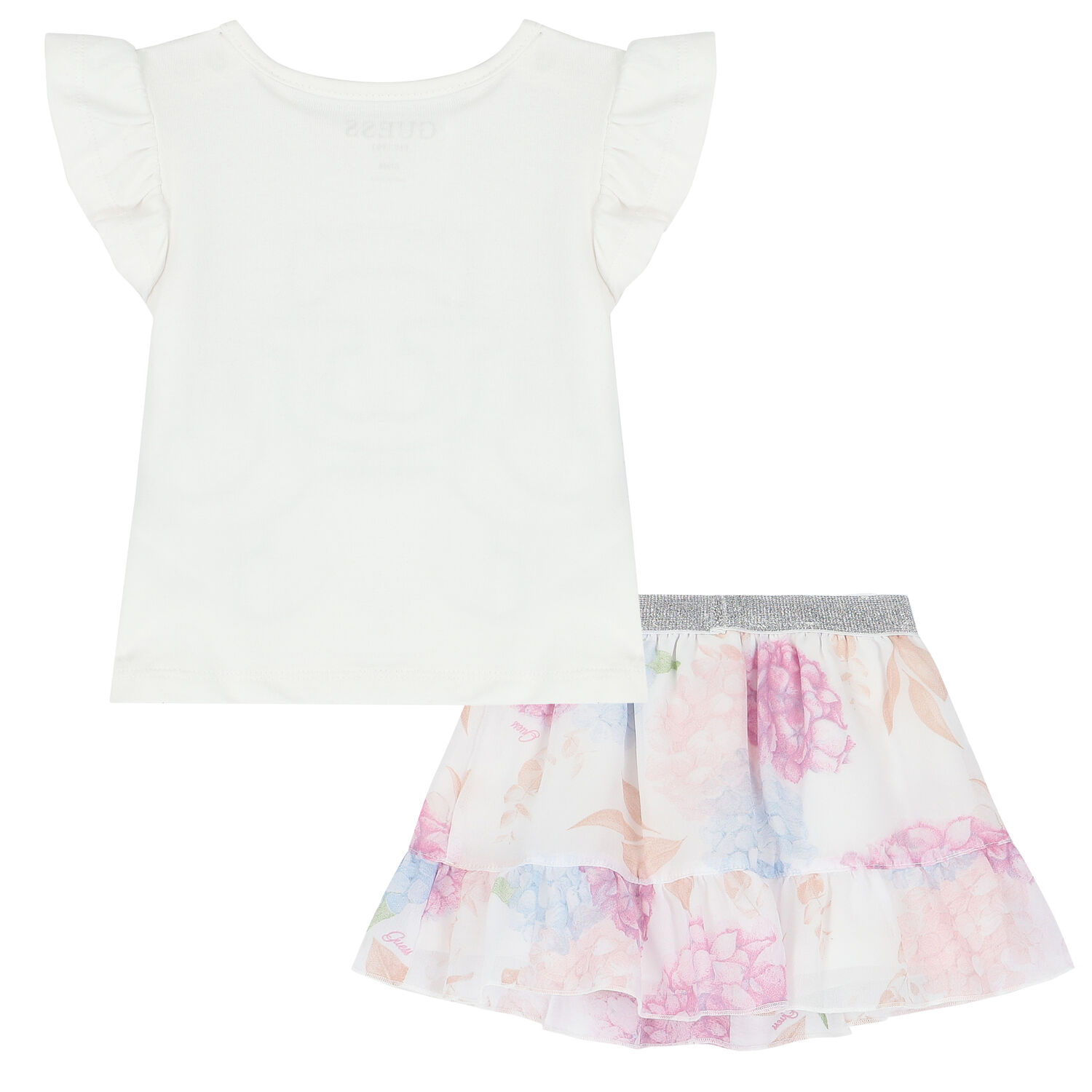 Baby Girls White & Pink Floral Skirt Set, 1, hi-res