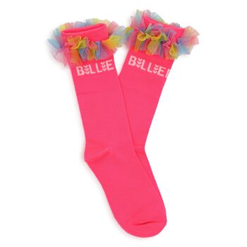 Girls Pink Ruffled Tulle Socks