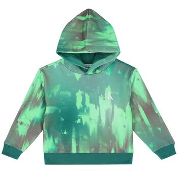 Boys Green Logo Hooded Top