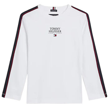 Boys White Logo Long Sleeve Top