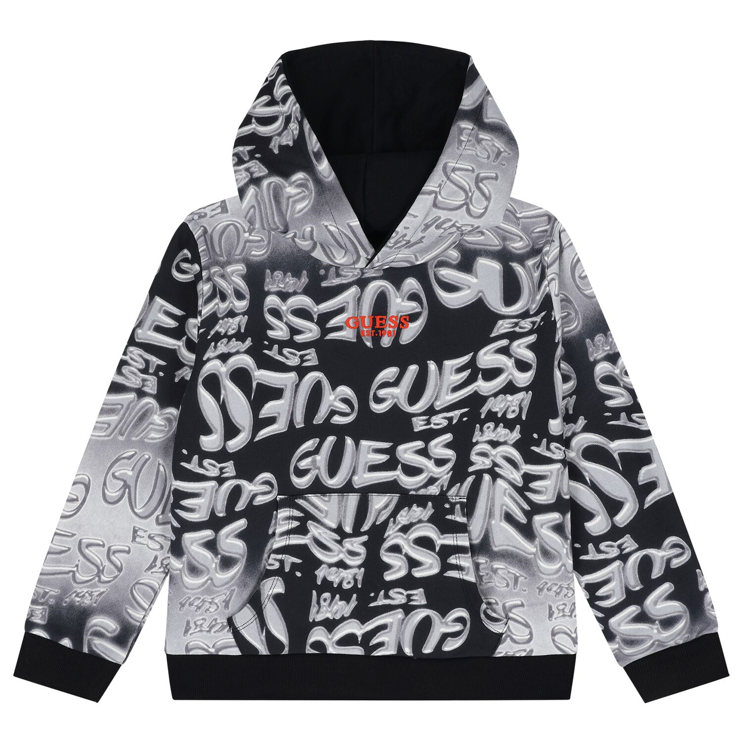 Boys Black & Grey Logo Hooded Top, 1, hi-res
