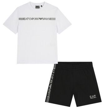 Boys White & Black Logo Shorts Set