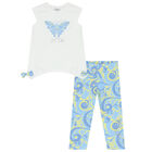 Girls White & Blue Butterfly Leggings Set, 1, hi-res