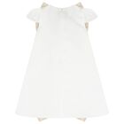 Girls White & Gold Bow Dress, 1, hi-res