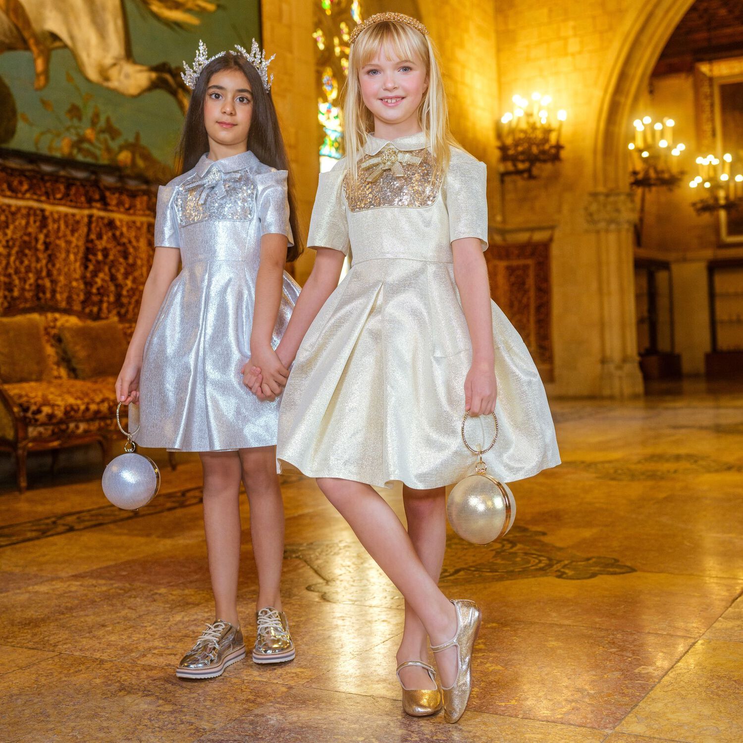 Girls Gold Jacquard Dress, 1, hi-res image number null