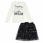 Girls Ivory Top & Black Tulle Skirt Set, 1, hi-res
