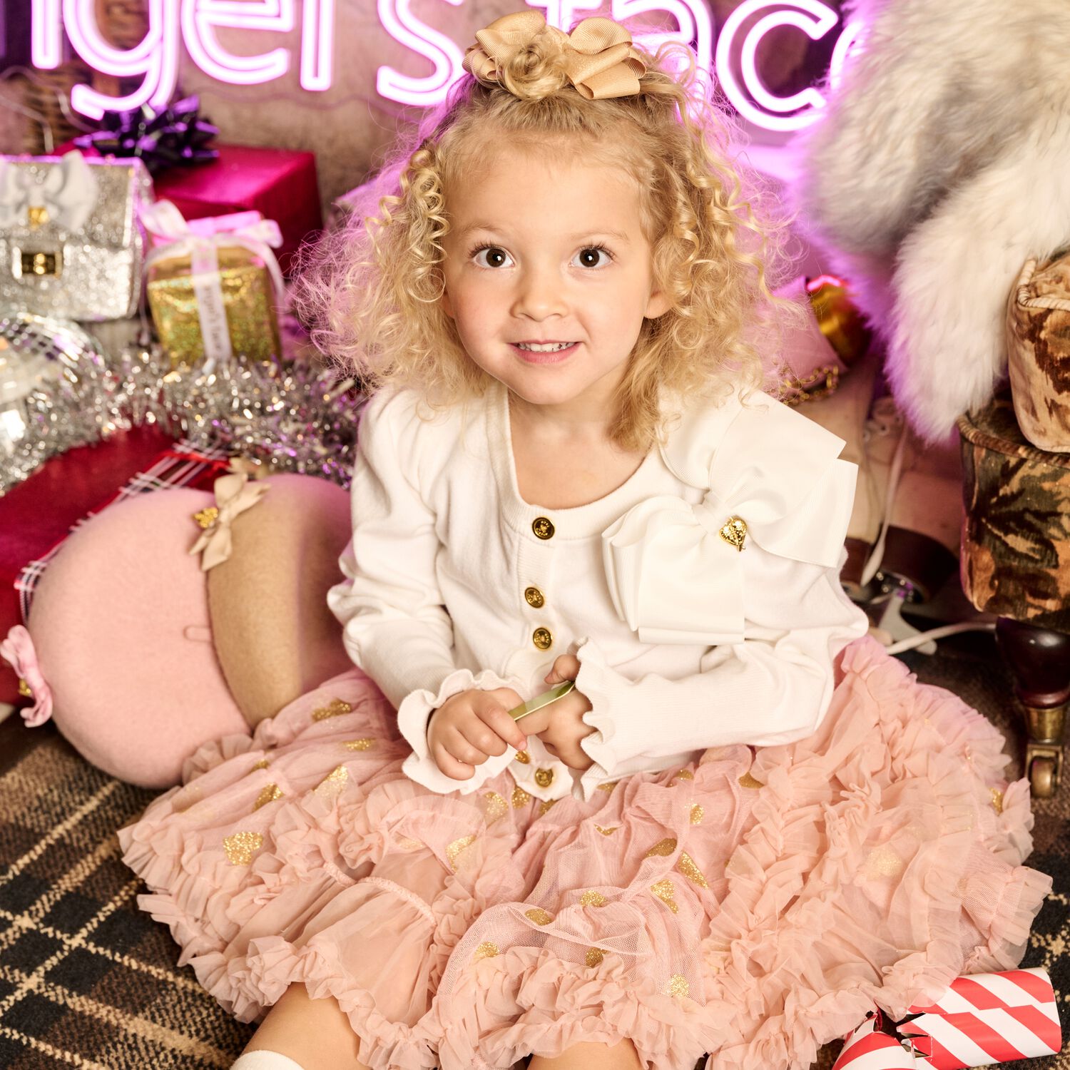 Girls White Bow Cardigan, 2, hi-res