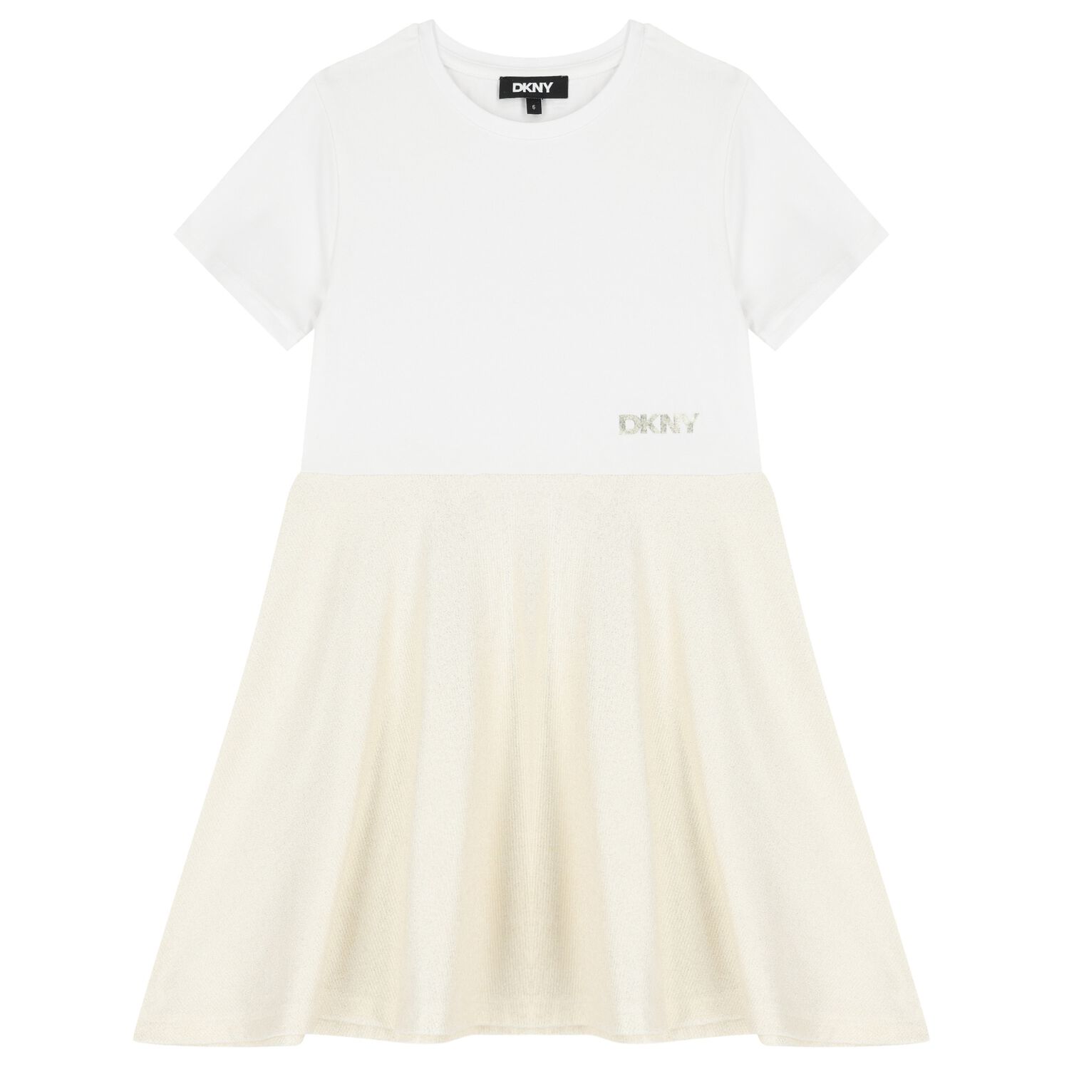 Girls White & Gold Dress, 1, hi-res