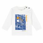 Younger Boys White & Blue Logo Long Sleeve Top, 1, hi-res
