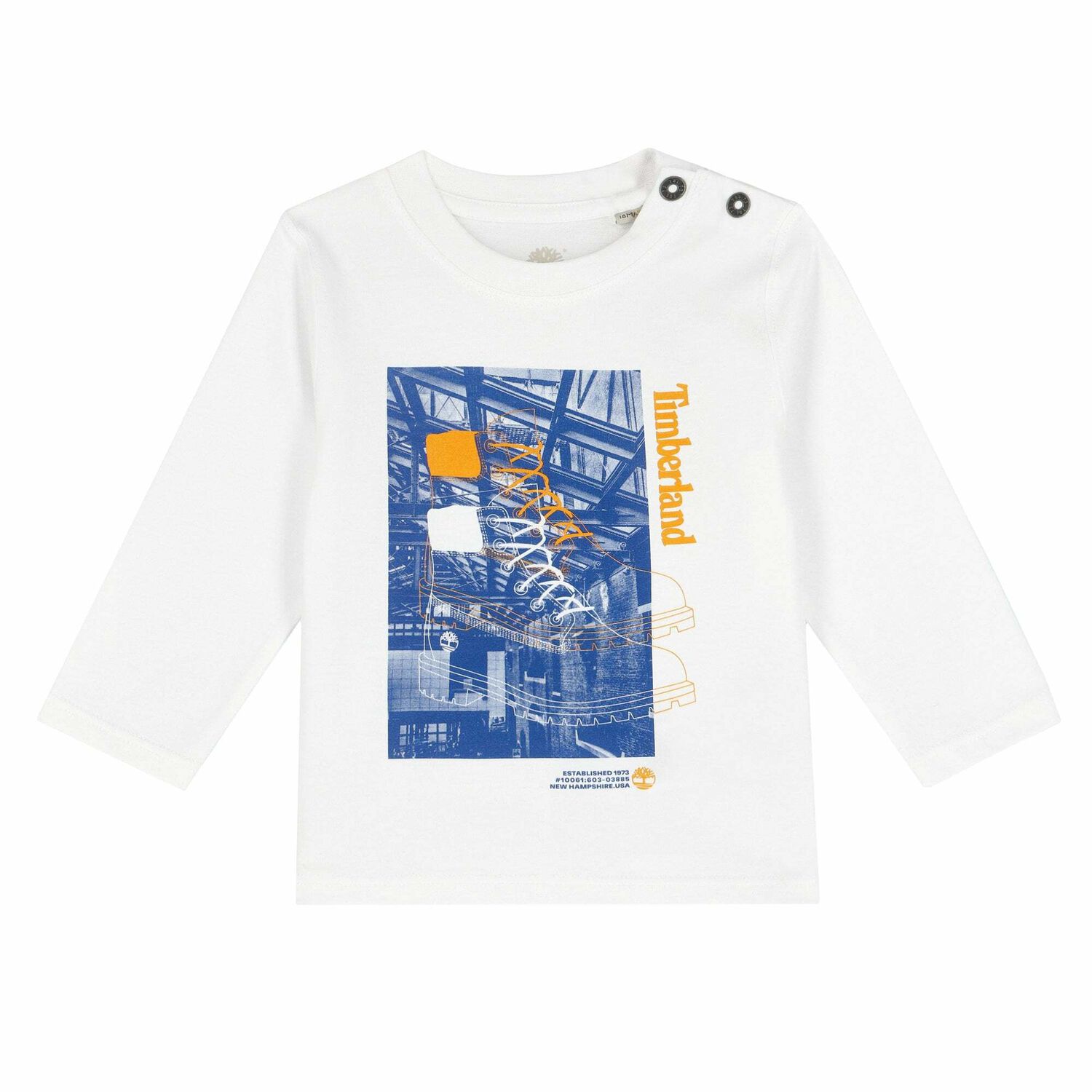 Younger Boys White & Blue Logo Long Sleeve Top, 1, hi-res