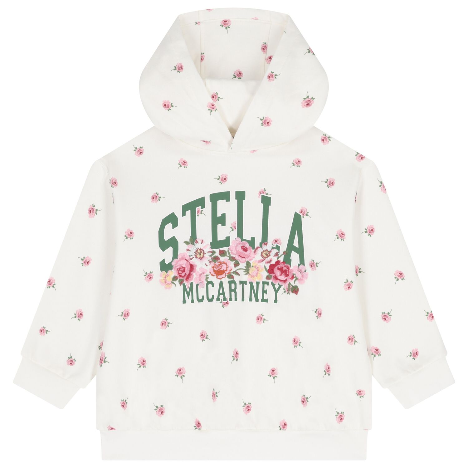 Girls Ivory Floral Logo Hooded Top, 1, hi-res