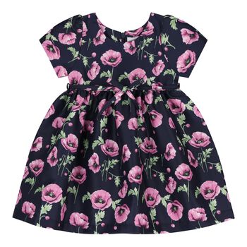 Younger Girls Navy Blue & Pink Floral Dress