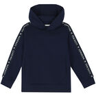 Boys Navy Logo Hooded Top, 1, hi-res