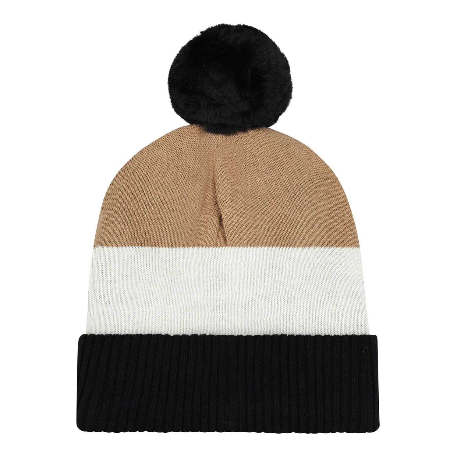 Younger Boys Black, White & Beige Logo Knitted Hat, 1, hi-res