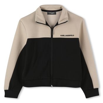 Boys Beige & Black Logo Zip Up Top