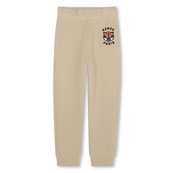 Boys Beige Tiger Logo Joggers