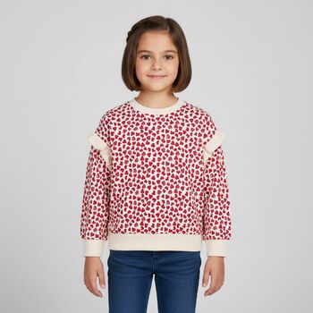 Girls Beige & Red Heart Sweatshirt 