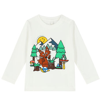 Younger Boys Ivory Graphic Long Sleeve Top