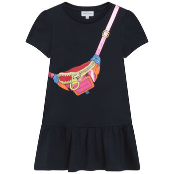 Girls Navy Blue Logo Bag Dress
