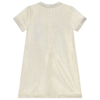Girls Ivory & Gold Logo Dress